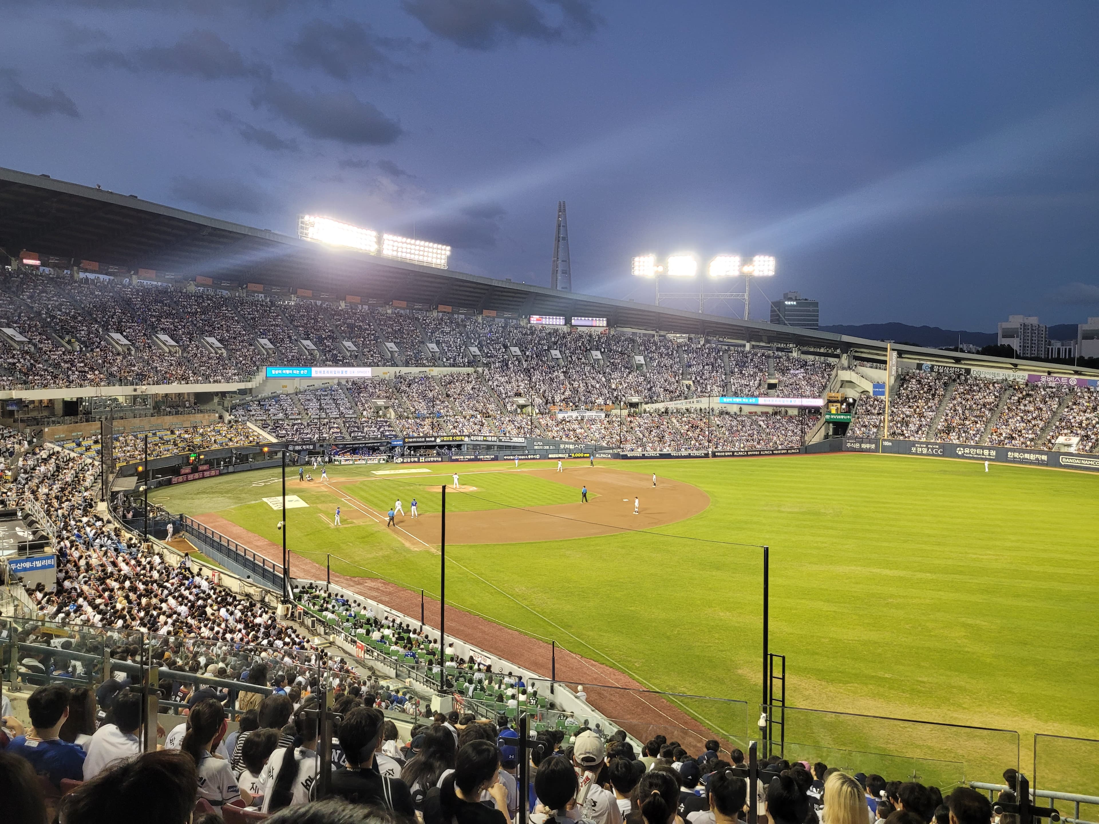 A baseball game under the lights in Seoul